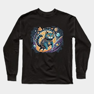 Paws it and Explore the Meowniverse - Cute Cat in Space Design Long Sleeve T-Shirt